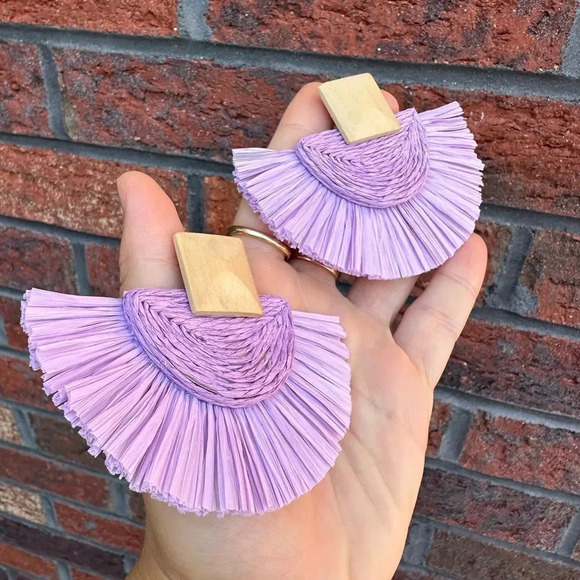 Anthro Lavender Sky Rattan Bohemian Earrings - Picture 4 of 7